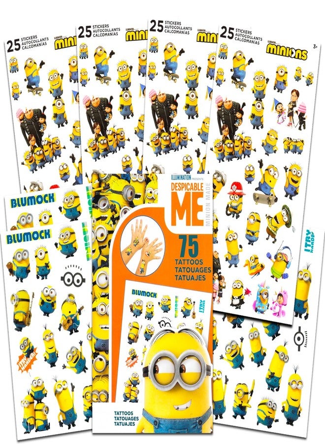 Minions Temporary Tattoos & Stickers - 75 Tattoos & 100 Stickers - Multicolor - Cartoon - Kid - Officially Licensed - Image 1