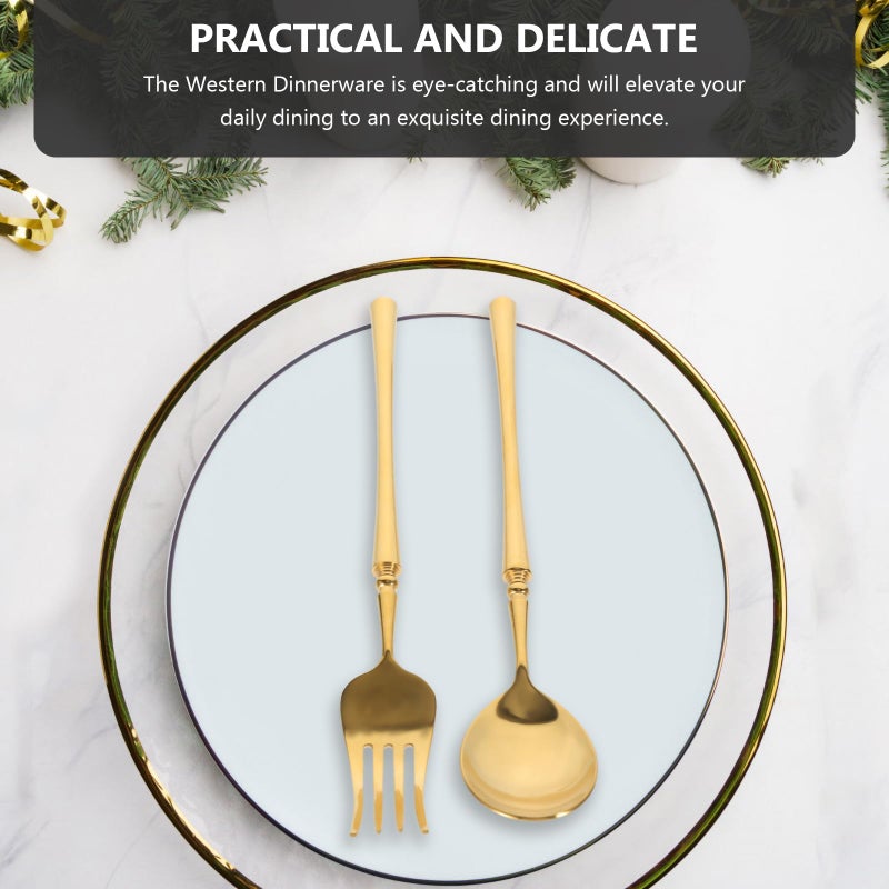 304 Stainless Steel Gold Cutlery Set 2 Piece Fork and Spoon Reusable Tableware - Image 4