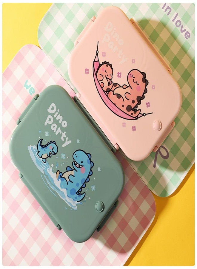 YONIMI Dinosaur Design 3 Compartment Stainless Steel Lunch Box with Spoon BPA Free, Food Grade Ideal for School, Picnic, Office & Outdoor (960ml Pink Color) - Image 4