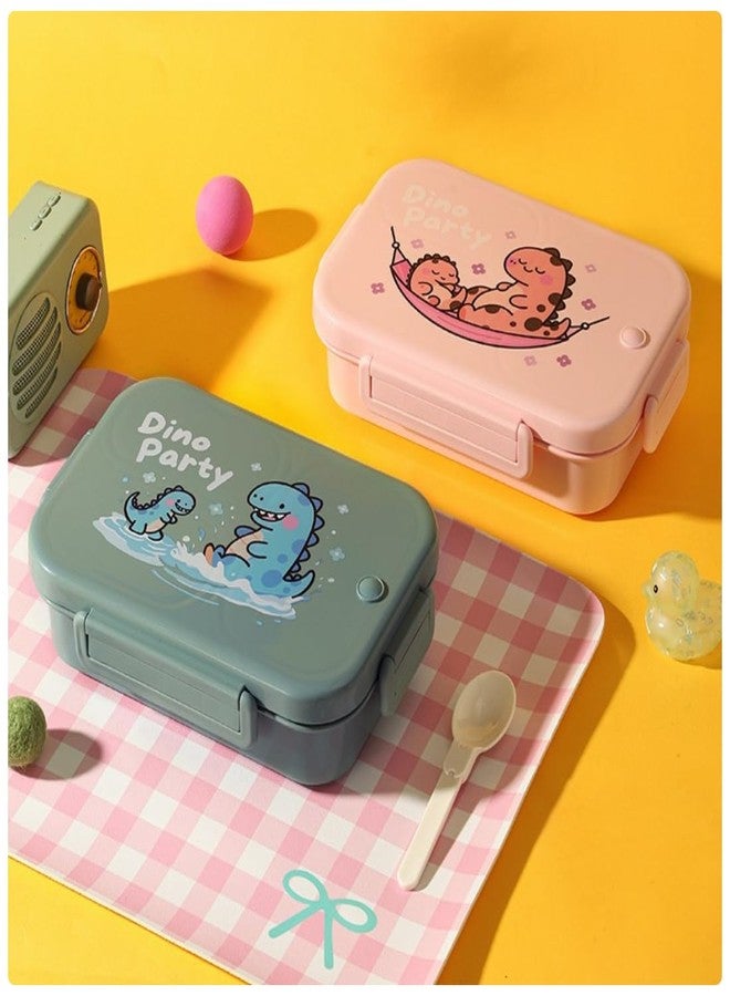 YONIMI Dinosaur Design 3 Compartment Stainless Steel Lunch Box with Spoon BPA Free, Food Grade Ideal for School, Picnic, Office & Outdoor (960ml Pink Color) - Image 5