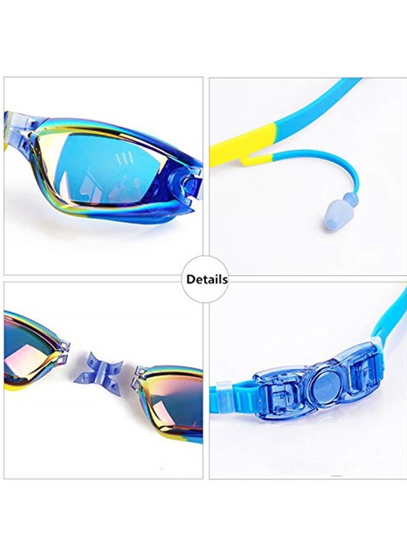 Generic Swim Goggles Set Kids Swimming Goggles for Boys and Girls Adjustable Straps Silicone Eye Seal Leak proof UV Protection and Anti Fog Lenses Swimming Goggles with Ear Plug Nose Clip(Age 4-12) Blue  - Image 3