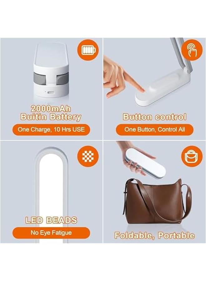 HOOKOR Durku LED Desk Lamp for Office Home & Battery Operated Lamp Rechargeable Lamp Foldable & Portable Light, LED Desk Light Strip, 3 Brightness Dimmable Small Desk Lamp Wireless Reading Lamp (White) - Image 3