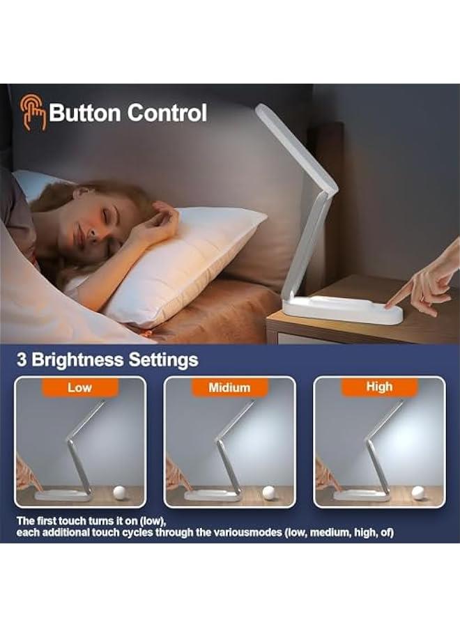 HOOKOR Durku LED Desk Lamp for Office Home & Battery Operated Lamp Rechargeable Lamp Foldable & Portable Light, LED Desk Light Strip, 3 Brightness Dimmable Small Desk Lamp Wireless Reading Lamp (White) - Image 4