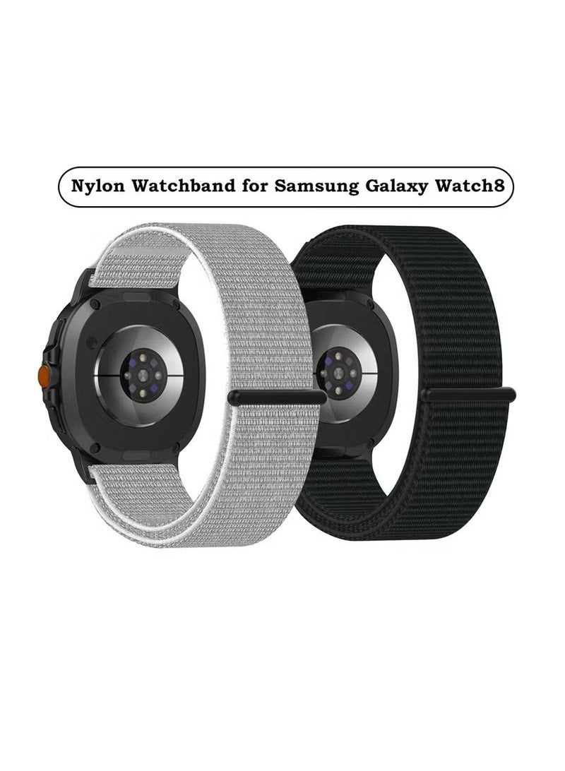 2 Pcs for Samsung Galaxy Watch 8 40mm 44mm Strap , Nylon Watchband Replacement Bracelet for Galaxy Watch 8 Classic 46mm Black and Silver - Image 1