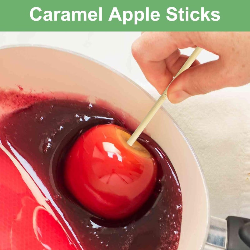 CJFocus 7 Inch Bamboo Candy Apple Skewer Sticks, 5mm Thick Cotton Rock Candy Caramel Lollipop Sticks, Semi Pointed Natural Wooden BBQ Barbecue Skewer for Corn Dog 50 PCS - Image 4