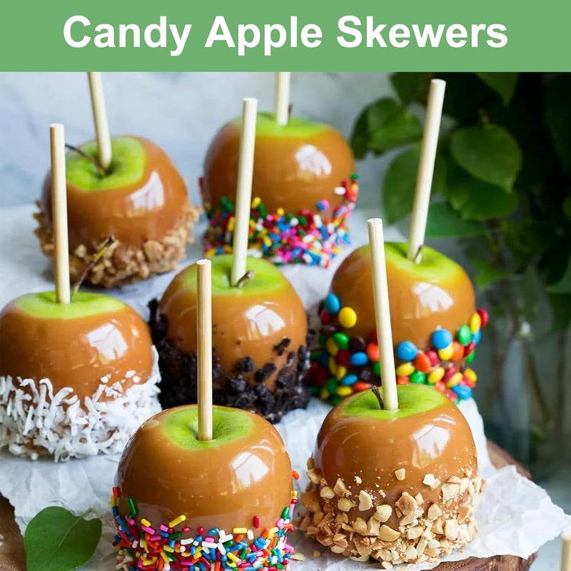CJFocus 7 Inch Bamboo Candy Apple Skewer Sticks, 5mm Thick Cotton Rock Candy Caramel Lollipop Sticks, Semi Pointed Natural Wooden BBQ Barbecue Skewer for Corn Dog 50 PCS - Image 3