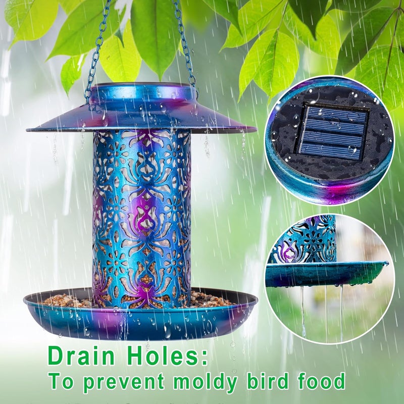 Ottsuls Solar Bird Feeder for Outdoors Hanging Metal Waterproof Outside Wild Bird Feeder Garden Lantern Yard Light Backyard Décor Weather Resistance Gift for Bird Lovers - Image 5