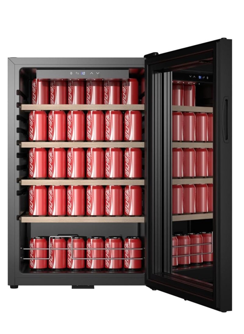 STARTRACK STAR TRACK Beverage Cooler, 115 Liters – Digital Control, Mirror Glass Door with Lock, Elegant Wooden Shelves, Blue Interior Light Model ST-HBC115-BW  - Image 1