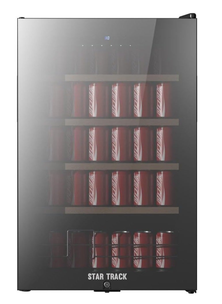 STARTRACK STAR TRACK Beverage Cooler, 115 Liters – Digital Control, Mirror Glass Door with Lock, Elegant Wooden Shelves, Blue Interior Light Model ST-HBC115-BW  - Image 2