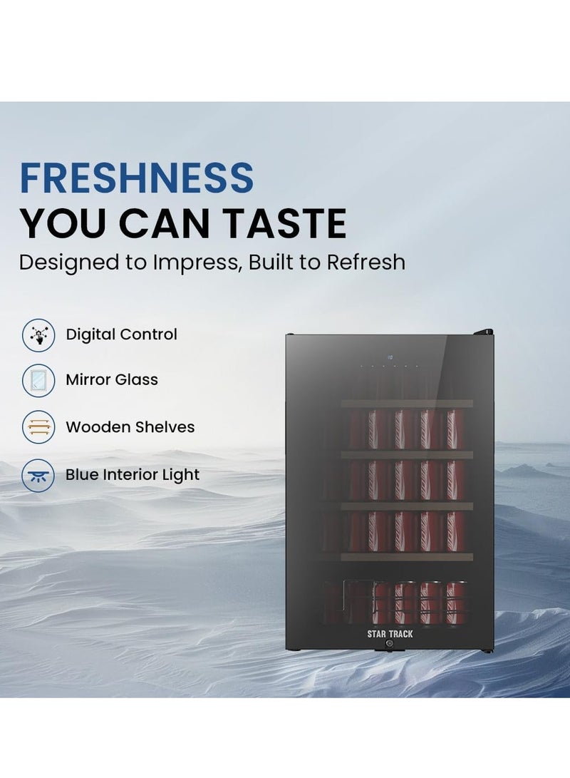 STARTRACK STAR TRACK Beverage Cooler, 115 Liters – Digital Control, Mirror Glass Door with Lock, Elegant Wooden Shelves, Blue Interior Light Model ST-HBC115-BW  - Image 3