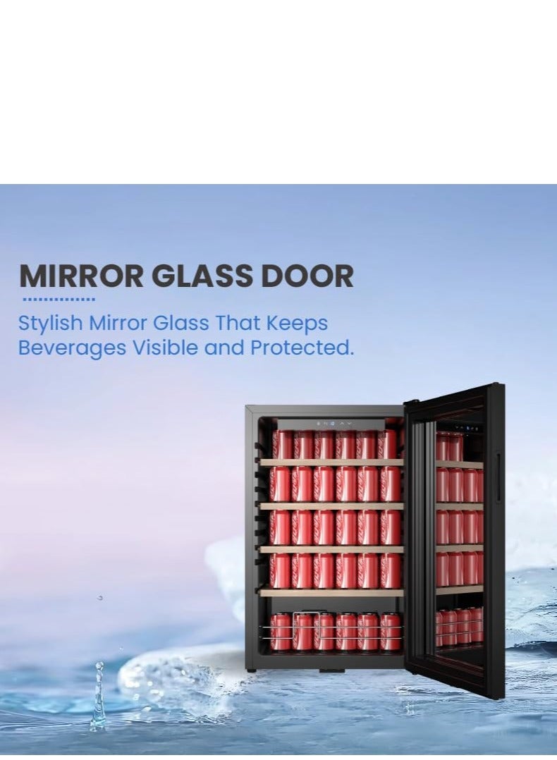 STARTRACK STAR TRACK Beverage Cooler, 115 Liters – Digital Control, Mirror Glass Door with Lock, Elegant Wooden Shelves, Blue Interior Light Model ST-HBC115-BW  - Image 5