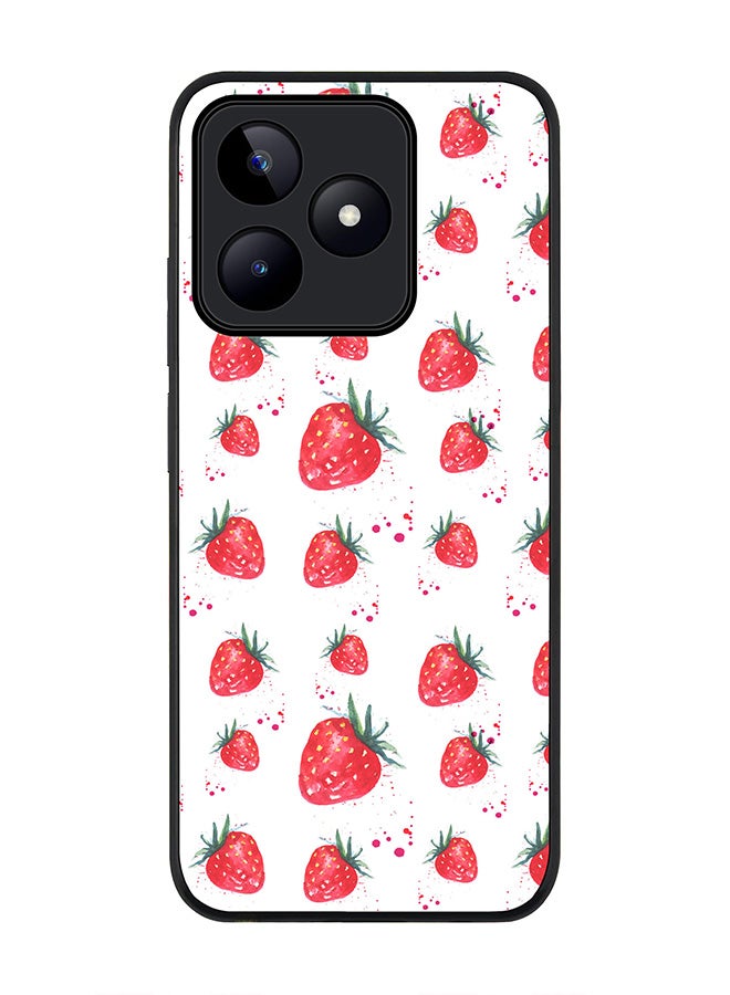 Stylizedd Rugged Black edge case for Realme C53, Slim fit Soft Case Flexible Rubber Edges Anti Drop TPU Gel Thin Cover- Dripping Strawberries - Image 1