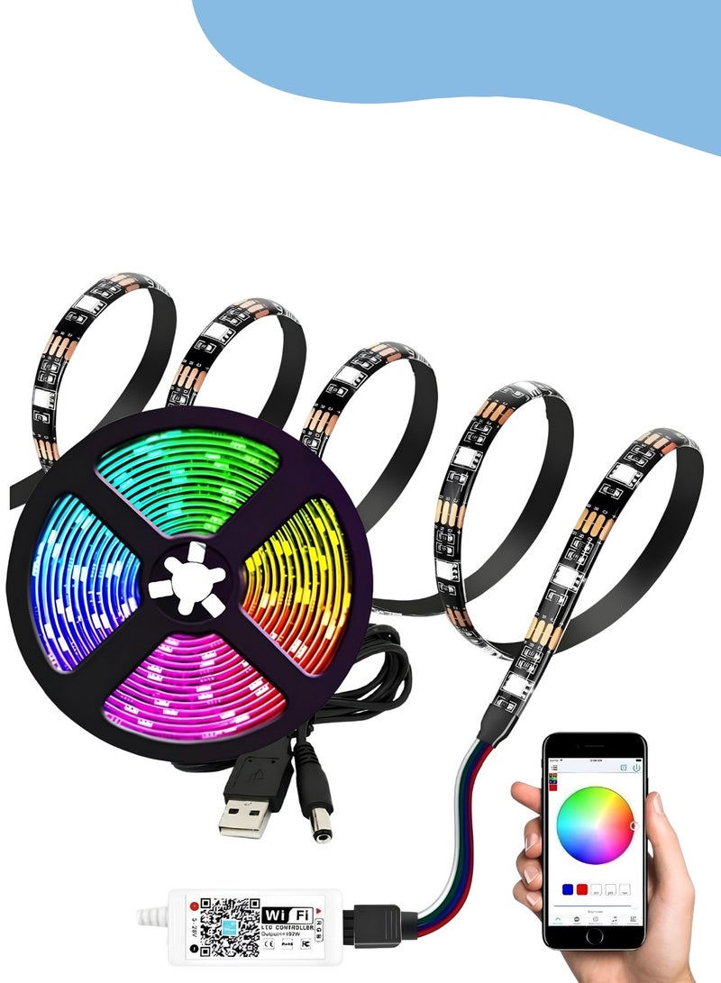 شريط إضاءة نيون LED ذكي بطول 5 أمتار RGB مع تزامن الموسيقى وتحكم عبر التطبيق وجهاز التحكم عن بُعد – شريط مرن للديكور المنزلي، غرفة الألعاب، غرفة النوم وخلفية التلفاز - Image 1