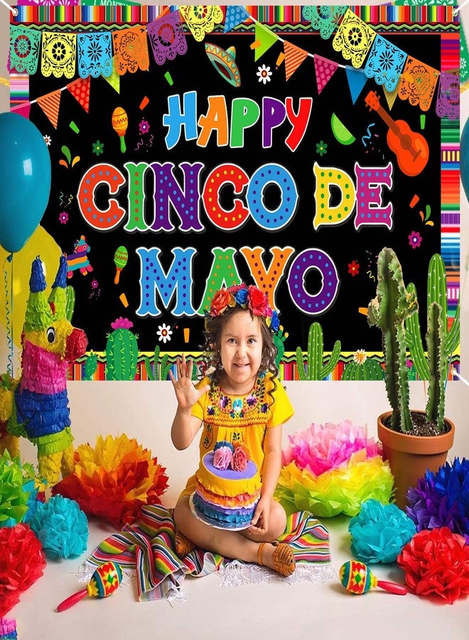 AinDen Cinco de Mayo Backdrop Mexican Fiesta Photo Booth Banner, 71x43 Inches Party Decoration for Festivals Events - Image 3