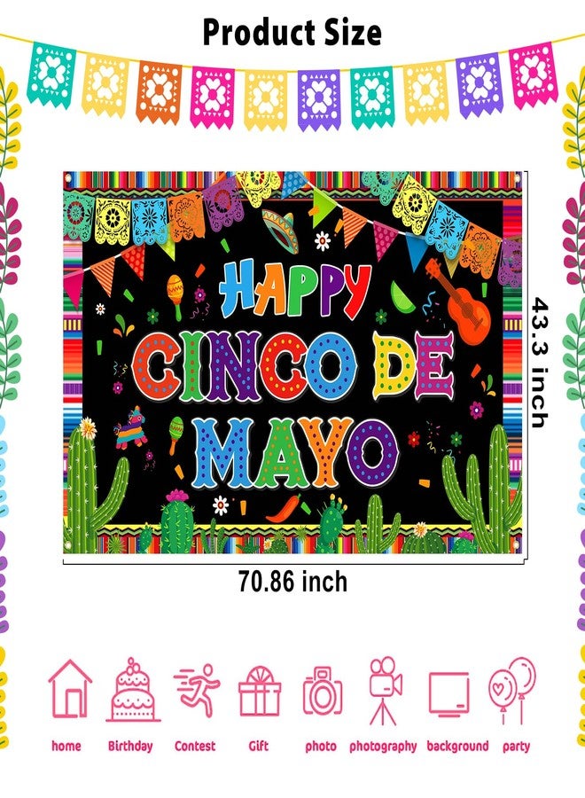 AinDen Cinco de Mayo Backdrop Mexican Fiesta Photo Booth Banner, 71x43 Inches Party Decoration for Festivals Events - Image 2