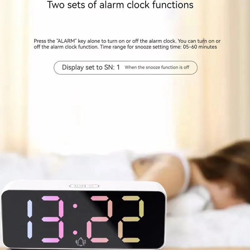 KRESHU KRESHU Abs Plastic Digital Led Alarm Clock Large Display Usb Rechargeable Temperature Snooze Timing Dimmer Function Innovative Rgb Multi Colorful Numeric Numbers Table Top Alarm Clock 1Pcs  - Image 3