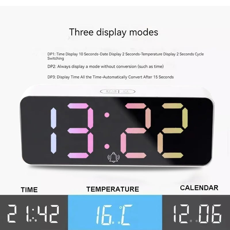 KRESHU KRESHU Abs Plastic Digital Led Alarm Clock Large Display Usb Rechargeable Temperature Snooze Timing Dimmer Function Innovative Rgb Multi Colorful Numeric Numbers Table Top Alarm Clock 1Pcs  - Image 5