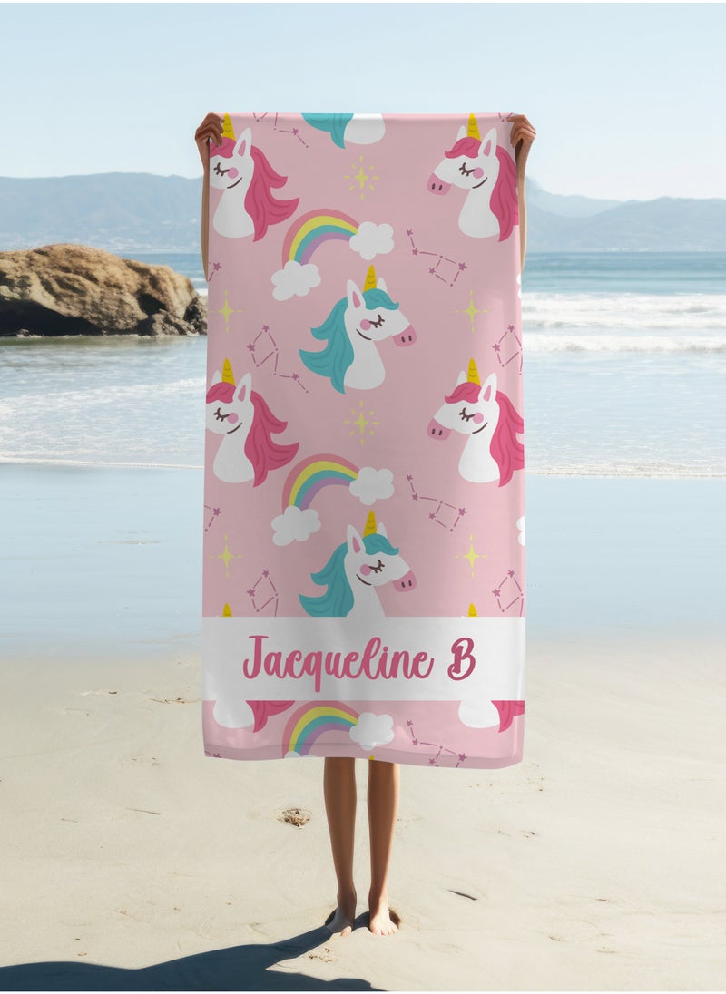 Share the Love - Personalised Unicorn Print Beach Towel (70x140cm) - Image 1
