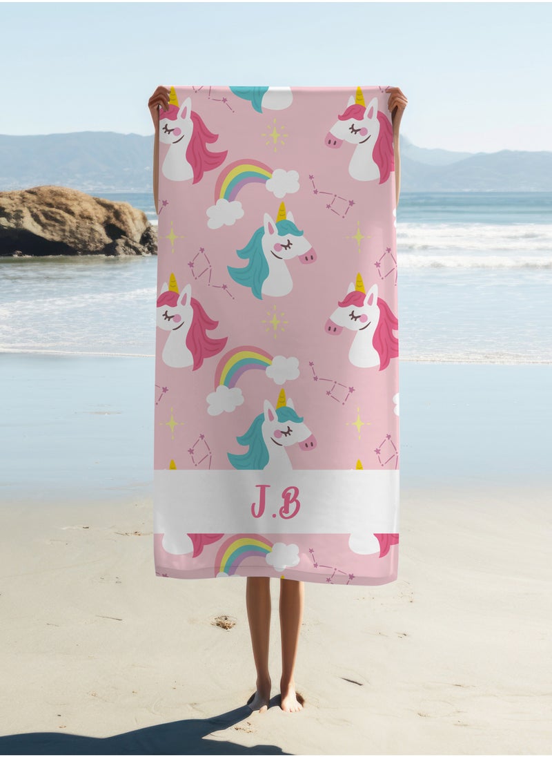 Share the Love - Personalised Unicorn Print Beach Towel (70x140cm) - Image 1