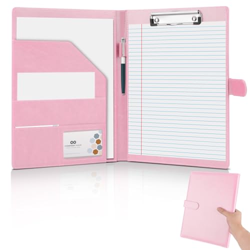 JTTJDB Professional Padfolio, Multi Function Faux Leather Portfolio Binder with Clipboard - Interview Resume Folder, Legal Document, Business Card Holder, for Office, Conference, Interviews (Pink) - Image 1