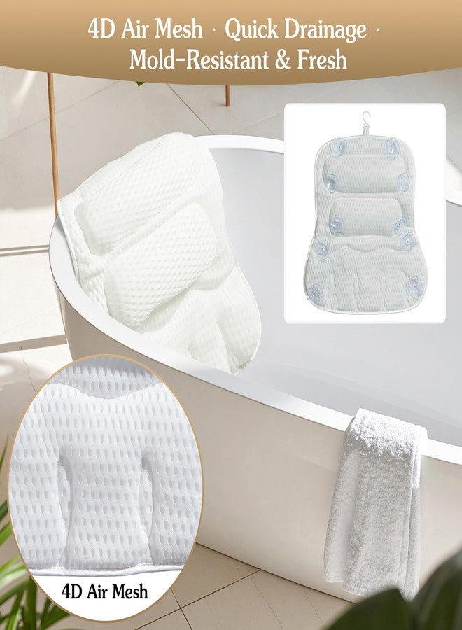 Suvast Luxury Bath Pillow for Tub, Dual Headrest & Back Support, 4D Air Mesh Quick-Dry Cushion, 10 Strong Suction Cups, Extra-Large Spa Bathtub Pillow Gift for Women(White) - Image 4