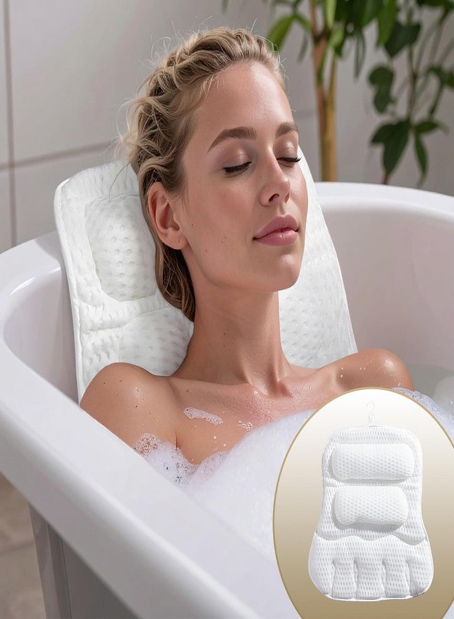 Suvast Luxury Bath Pillow for Tub, Dual Headrest & Back Support, 4D Air Mesh Quick-Dry Cushion, 10 Strong Suction Cups, Extra-Large Spa Bathtub Pillow Gift for Women(White) - Image 2