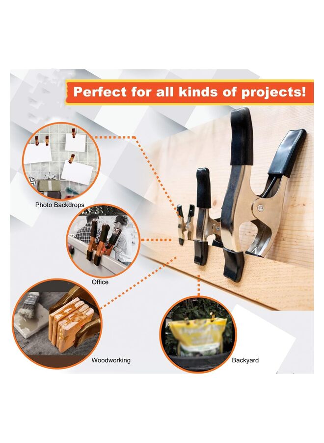 16PC Nickel-Plated Metal Spring Clamps Set - Heavy Duty Clips for Woodworking, Photography Backdrops, and More - Includes 8pc 2 Inch, 4pc 4 Inch, and 4pc 6 Inch Clamps - Image 2