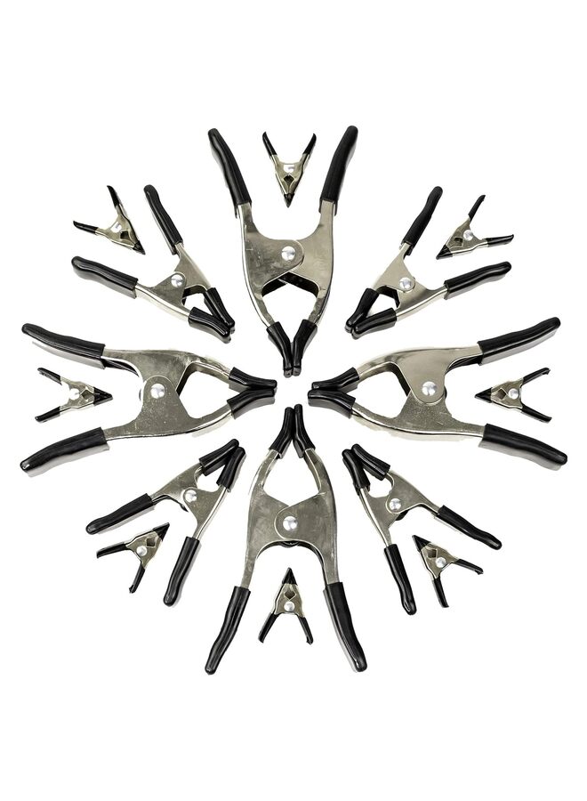 16PC Nickel-Plated Metal Spring Clamps Set - Heavy Duty Clips for Woodworking, Photography Backdrops, and More - Includes 8pc 2 Inch, 4pc 4 Inch, and 4pc 6 Inch Clamps - Image 1