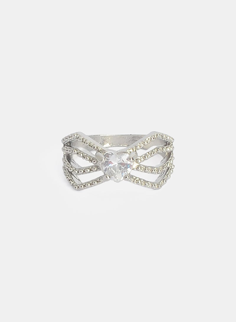 Akher el Ankoud Women'S Silver Ring With A Hollow Butterfly Wing Design And A Heart-Shaped Center Stone. - Image 2