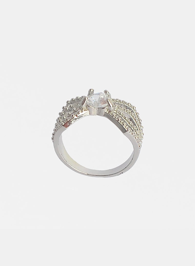 Akher el Ankoud Women'S Silver Ring With A Hollow Butterfly Wing Design And A Heart-Shaped Center Stone. - Image 1