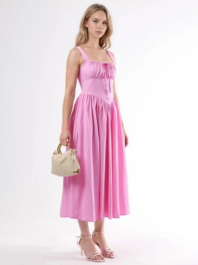 بوسيم BUSEM Midi Dress with Square Collar and Button Closure