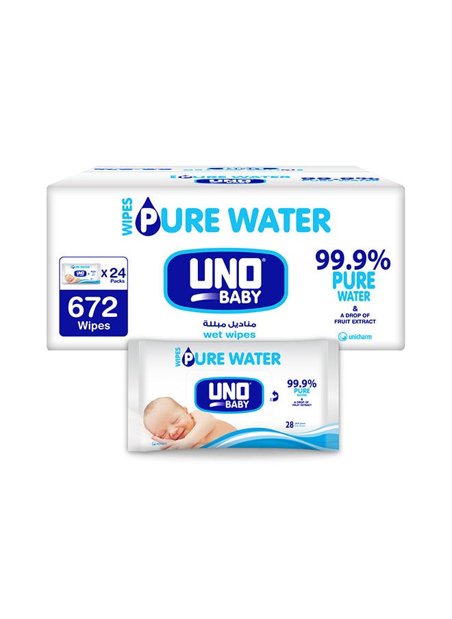 Mattel Games Baby Pure Water Wipes by Babyjoy, 99.9% Pure Water 24 x 28, 672 Wipes  - Image 1