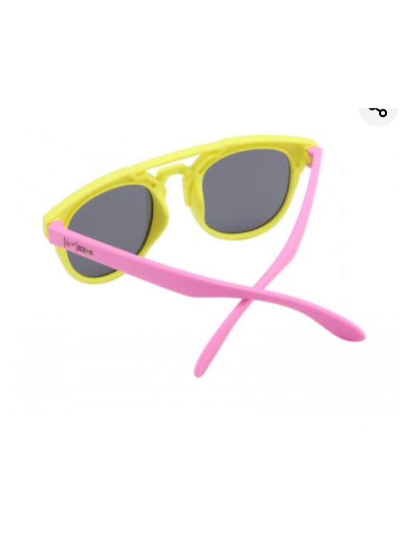 Atom baby sunglasses, K112-10, Polarized UV400 sunglasses for Girls, Age 3-10 Matte yellow and Red frame , pink temple, smoke polarized lens - Image 2