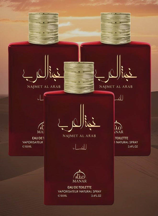 manar 3 Pieces Najmet Al Arab Perfume For Women 100ml EDT - Image 1