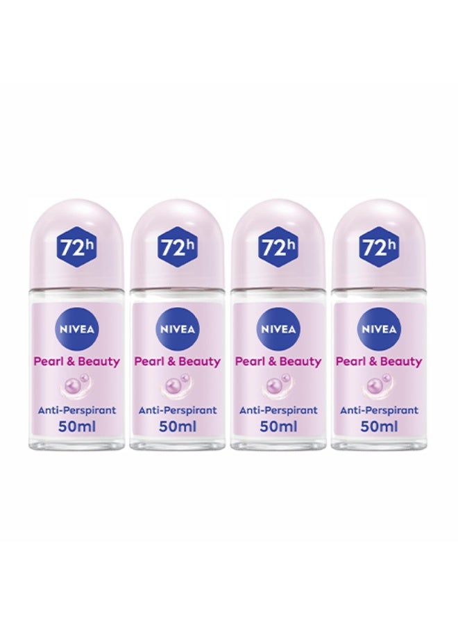 NIVEA Antiperspirant Roll-on for Women, Pearl & Beauty Pearl Extracts, 4x50ml