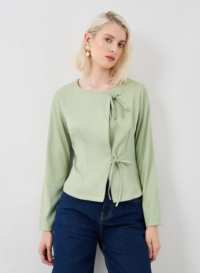 Take Two Solid Long Sleeves Blouse with Tie-Up Detail - Image 1
