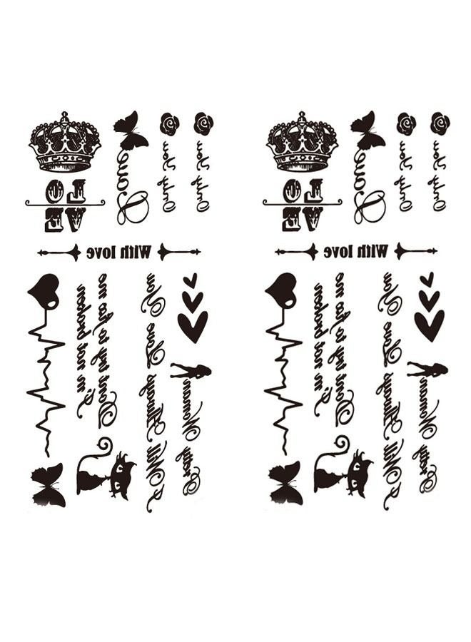 general 2-Pieces Letter Crown Butterfly Heart Design Waterproof Temporary Tattoo Sticker Black - Image 1