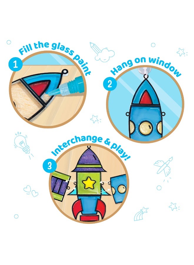 Imagimake Window Art - Rocket - 16 Pieces Glass Painting Set - Astronaut, Rover, Space Designs - Craft Kit for Boys & Girls 5 Years & Above, Multicolor - Image 2