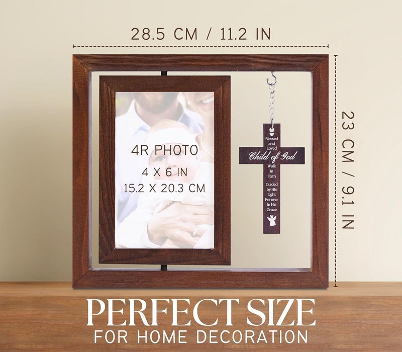 InnoBeta Baptism Gifts for Girls Baby Baptismal Gifts Dedication Gifts Christening Gifts for Girls  Wood Baptism Picture Frame for Catholic lds Christian Baptism  4x 6 Photo Wall  Tabletop - Image 3