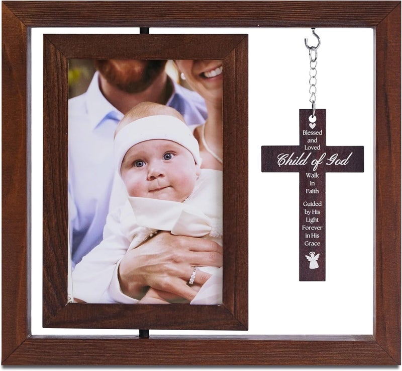 InnoBeta Baptism Gifts for Girls Baby Baptismal Gifts Dedication Gifts Christening Gifts for Girls  Wood Baptism Picture Frame for Catholic lds Christian Baptism  4x 6 Photo Wall  Tabletop - Image 1