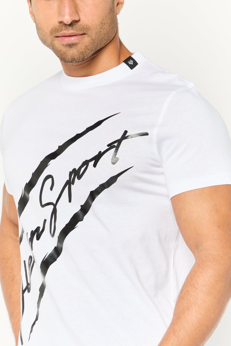 PHILIPP PLEIN Plein Sport Men Sportswear Fit Short Sleeves Outdoor T-Shirt, White - Image 3