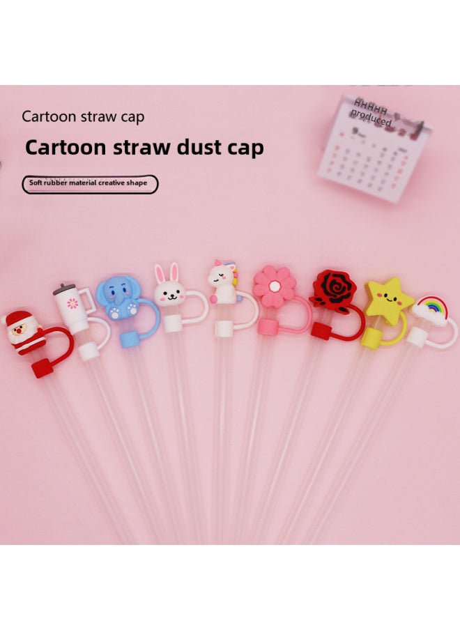 Generic - Direct 10mm Cute Shape Straw Sleeve Dustproof Recyclable Straw Cap Environmentally Friendly Straw Plug-Color:Penguin 10mm-Specifications:Bag Without Straw - Image 1