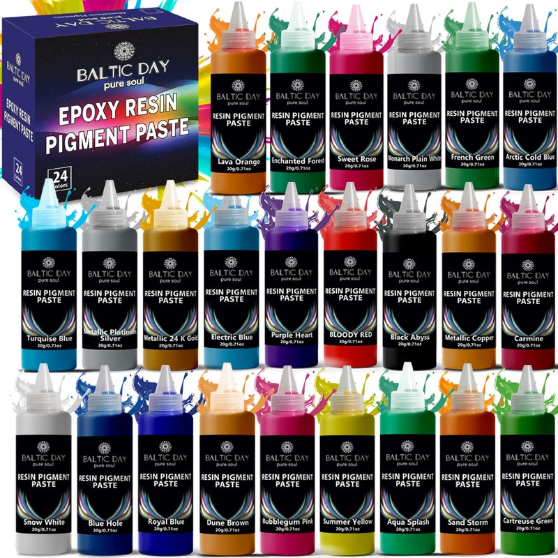 BALTIC DAY 24 Colors Epoxy Resin Pigment Paste Set â€“ 20g Each, Highly Concentrated Opaque Resin Dye for Epoxy, Deep Pour, Casting, Jewelry, Coasters, Tumblers & Resin Art - Image 1