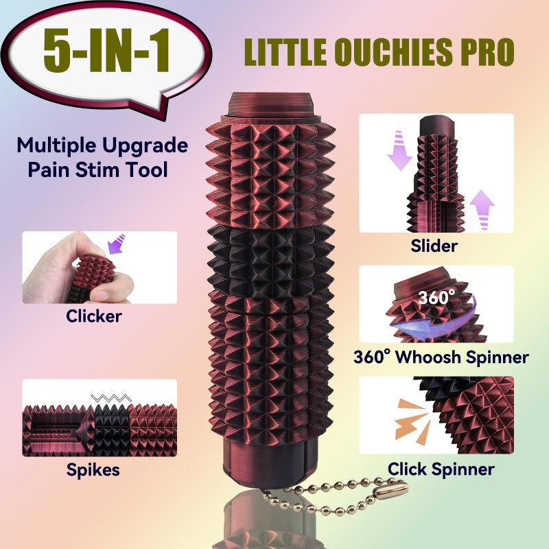 Deiviko Button Clicks, Spinners, Portable Stim Tool, Little Ouchies 5-in-1 Design for Stress Relief, Spiky Grippie Stim, 3D Printed Toys Pain Stim Fidget, Pocket Mini Fidget Toy Easter Gifts for Kids - Image 2