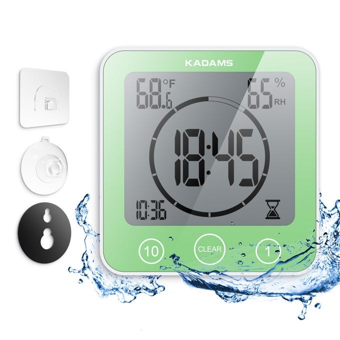 SHOWER CLOCK WATERPROOF BATHROOM TIMER DIGITAL WALL CLOCK WITH COUNTDOWN MAGNETIC KITCHEN CLOCK WITH TEMPERATURE HUMIDITY SUCTION CUP FOR KIDS SHOWER SPA SAUNA COOK BATH GREEN