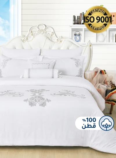 Master Home Textile MASTER Cotton Embroidery Comforter Sets, Fits 200 x 200 cm Double Size Bed, 8 Pcs King Size, 200 TC Cotton