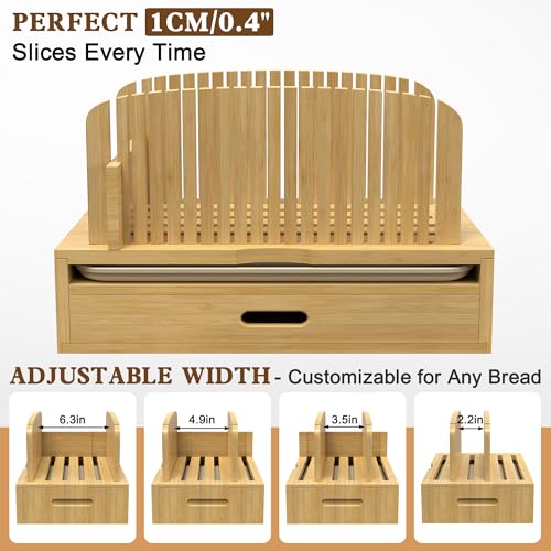 LOHASOK Bamboo Bread Slicer Guide: Bread Cutter for Homemade Bread Loaf - Adjustable and Foldable with Crumb Tray - Image 3
