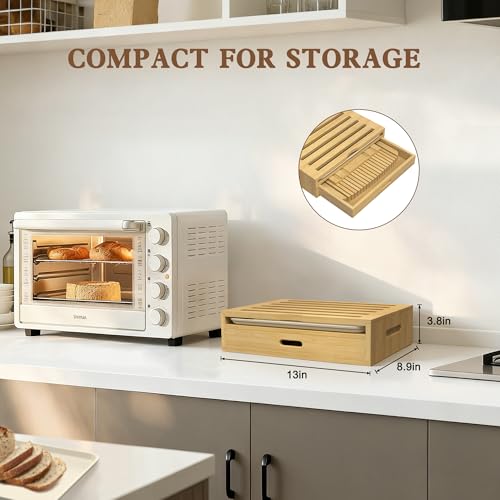 LOHASOK Bamboo Bread Slicer Guide: Bread Cutter for Homemade Bread Loaf - Adjustable and Foldable with Crumb Tray - Image 5