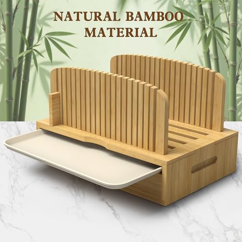 LOHASOK Bamboo Bread Slicer Guide: Bread Cutter for Homemade Bread Loaf - Adjustable and Foldable with Crumb Tray - Image 2