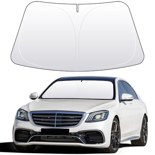 akarin Front Windshield Sun Shade Custom Fit Compatible for Mercedes Benz W222 S500 S550 Sunshade Foldable UV Ray Reflector Sun Visor Protector Accessories Shield Cover Reflective (for Benz W222) - Image 1